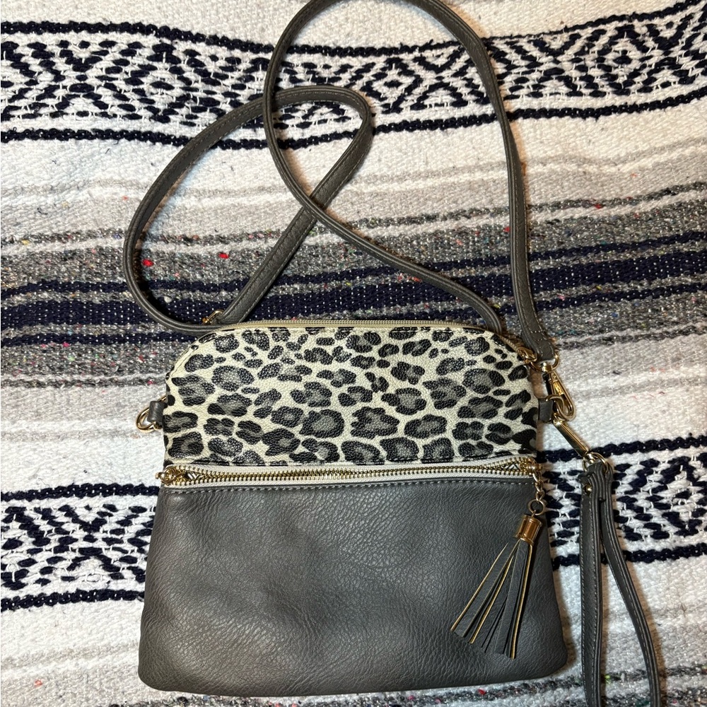 Chic Leopard and Gray Crossbody Bag